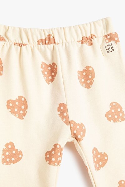 Koton Kız Bebek Şardonlu Pamuklu Beli Lastikli Kalpli Jogger Eşofman Altı 4WMG40117AK