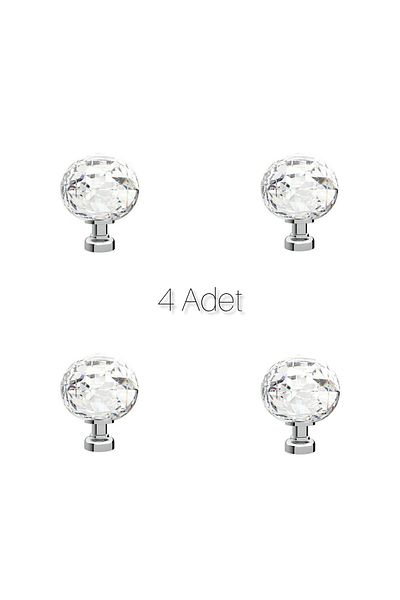 ARON (4 PCS) Crystal Ball Transparent Chrome Button Handle Furniture Cloakroom Nightstand Dresser Ø 30mm