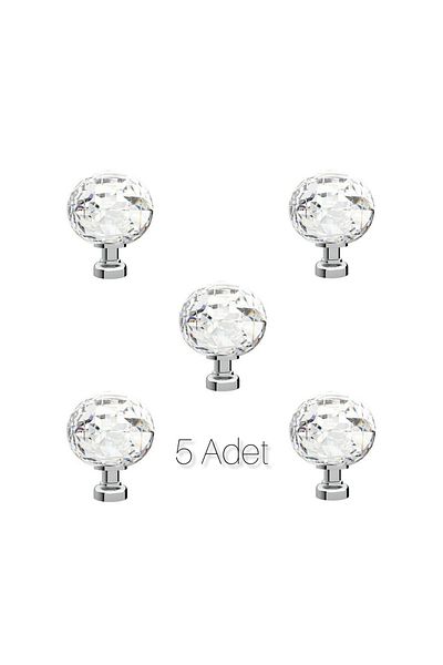 ARON (5 PCS) Crystal Ball Transparent Chrome Button Handle Furniture Cloakroom Nightstand Dresser Ø 30mm