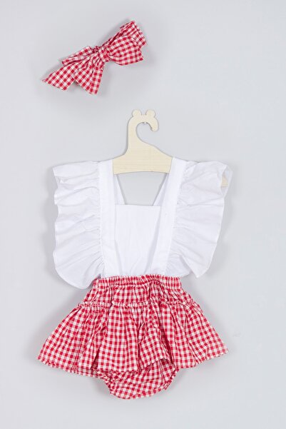 ADABEBEK Bandanalı Fırfırlı Pötikareli Salopet Tulum 003