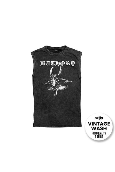 Orijin Tekstil Bathory Front Back Printed Washed Vintage Sleeveless T-shirt Tank Top