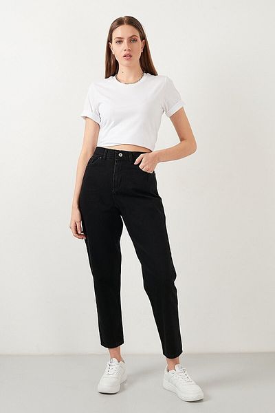MAKRAS EXCLUSIVE Flexible and High Waist Black Mom Jeans Jeans