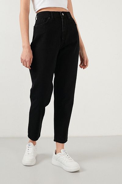 MAKRAS EXCLUSIVE Flexible and High Waist Black Mom Jeans Jeans