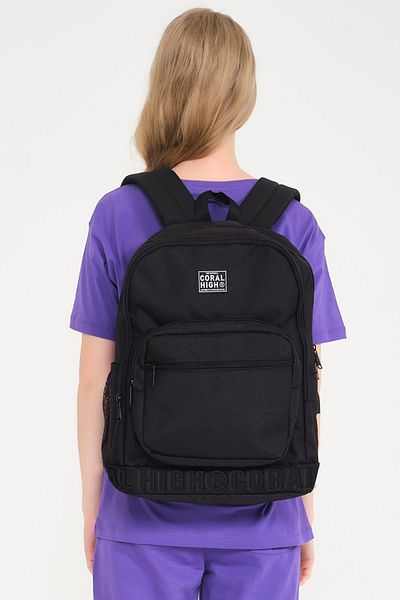 Coral High Black Embroidery Logo Four Compartment USB Backpack 24111