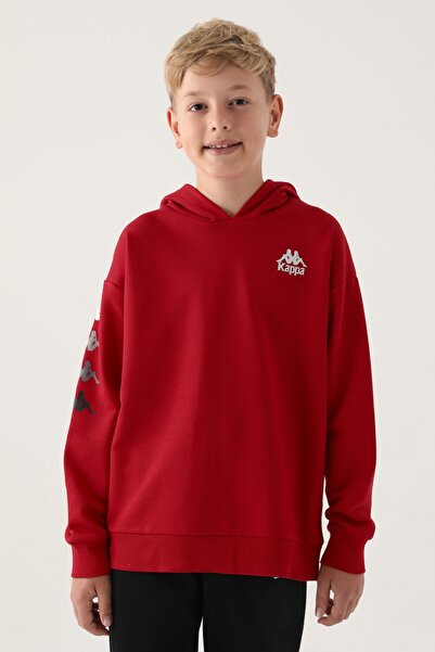 Kappa Red Sleeve Print Detail Hooded Boy's Sweatshirt