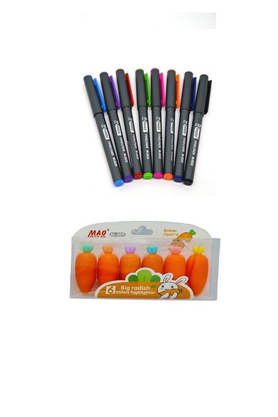 Siriderya 8 Color Felt Tip Pens and 6 Carrot Highlighter Pens