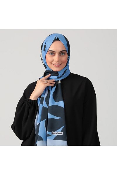 ipekistanbul Βαμβακερό μεταξωτό σάλι - Μοτίβο Azalea - Indigo