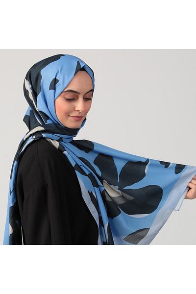 ipekistanbul Βαμβακερό μεταξωτό σάλι - Μοτίβο Azalea - Indigo