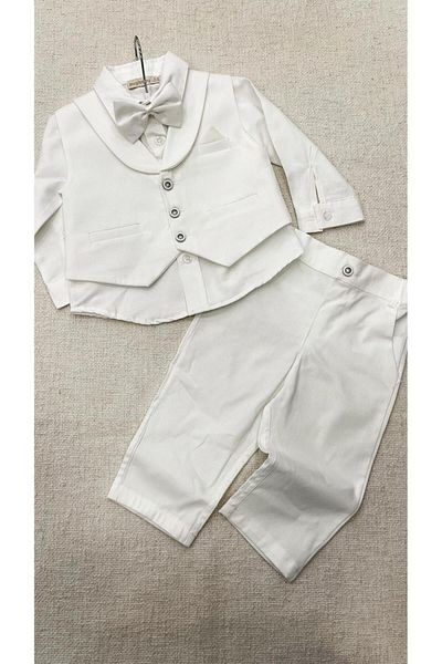 Pugi Baby baby boy vest suit set linen fabric