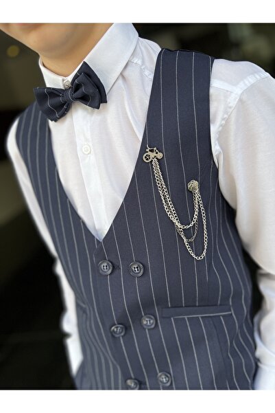 WENA KİDS Children's Vest Suit Shirt Set STRIPED NAVY BLUE