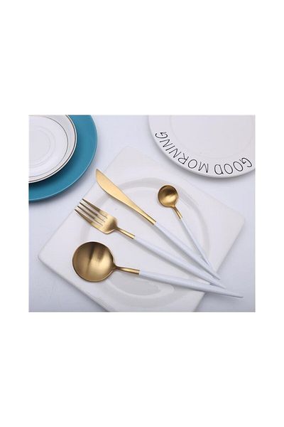 Demir Çeyiz Iron Dowry Elite 42 Piece White Gold Fork Spoon Knife Set