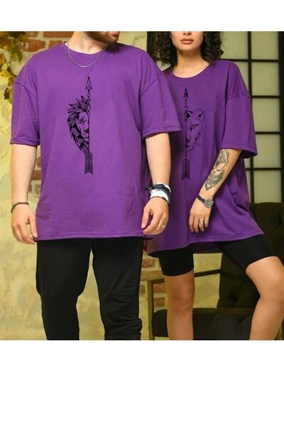 FULL TOLERANCE BLACK Lion Couples Printed OVERSIZE Μορφή Ζευγάρι Ζευγάρι Μωβ ...