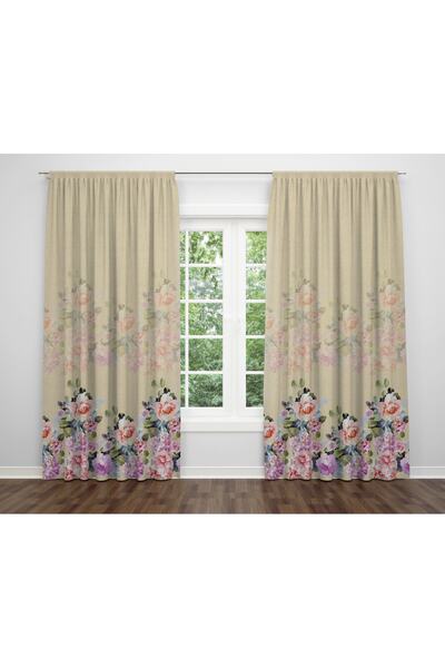 ALBANHOME Alban Home Çiçek Temalı Dijital Baskı Çift Kanat Fon Perde