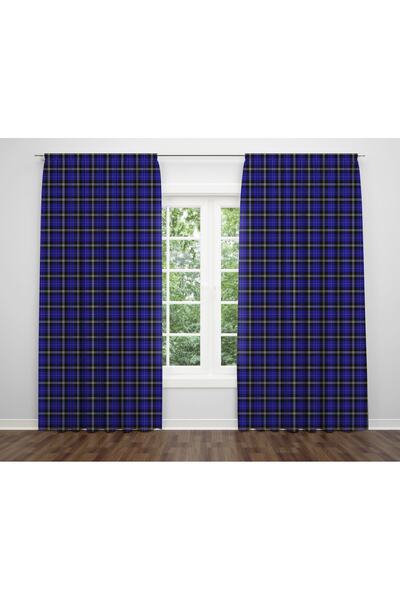 ALBANHOME Ekose Desen Dijital Baskı Çift Kanat Fon Perde