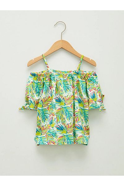 LC Waikiki LCW Kids Boat Neck Patterned Off-Shoulder Viscose Girls Blouse