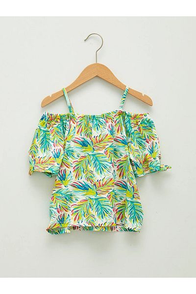 LC Waikiki LCW Kids Boat Neck Patterned Off-Shoulder Viscose Girls Blouse