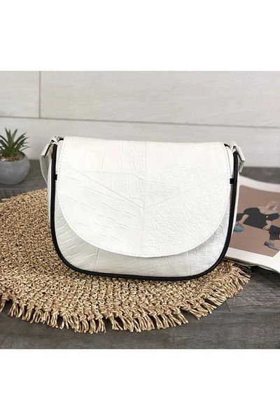Deribag   Geantă de umăr de damă cu curea încrucișată din piele naturală de dimensiuni mici Ivory 21*20*7 cm