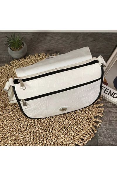Deribag   Geantă de umăr de damă cu curea încrucișată din piele naturală de dimensiuni mici Ivory 21*20*7 cm