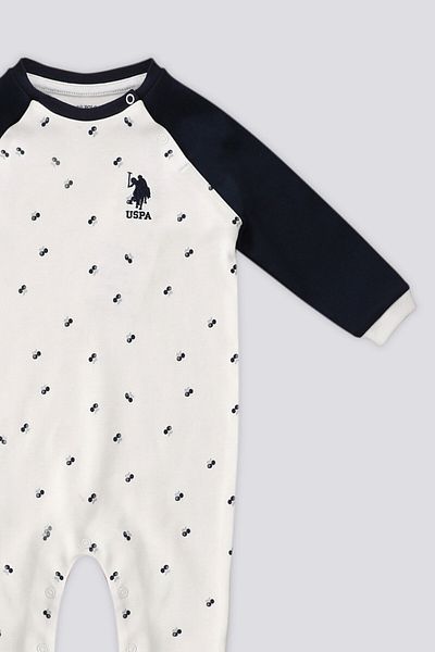 U.S. Polo Assn. U.S. Polo Assn Cream Cherry Pattern Snap Baby Jumpsuit
