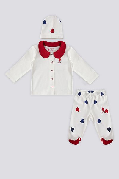 U.S. Polo Assn. U.S. Polo Assn Ecru Velcro Heart Patterned Baby 3-Piece Set