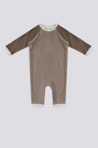 U.S. Polo Assn. U.S. Polo Assn Beige Snap Collar Baby Jumpsuit