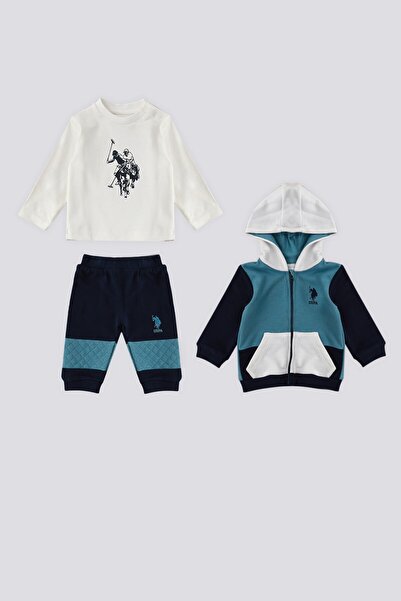U.S. Polo Assn. U.S. Polo Assn Petrol Kanguru Cep Detay Garnili Bebek 3Lü Takım