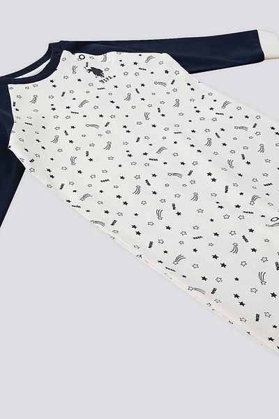 U.S. Polo Assn. US Polo Assn Patterned Snap Collar Detail Cream Baby Jumpsuit