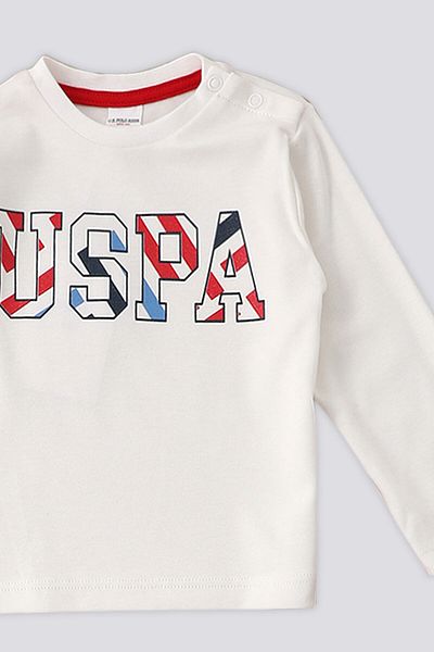 U.S. Polo Assn. طقم أطفال مكون من 3 قطع بتفاصيل مخططة كريمية من يو اس بولو أسن
