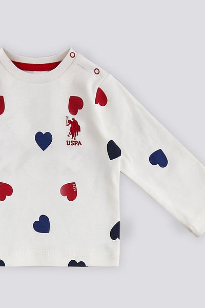 U.S. Polo Assn. BASE. Polo Assn Ecru Heart Pattern Snap Collar Baby Set of 2