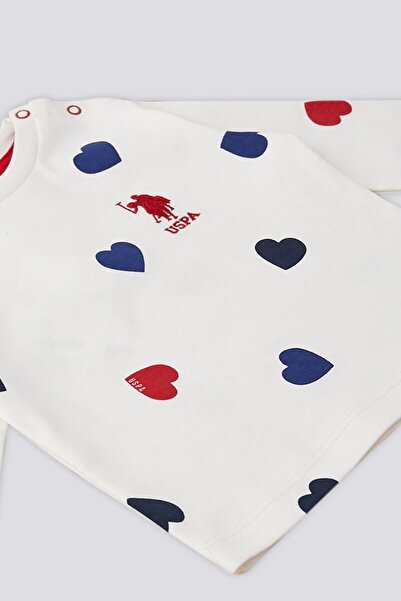 U.S. Polo Assn. U.S. Polo Assn Ekru Kalp Desen Çıtçıtlı Yaka Bebek 2 Li Takım