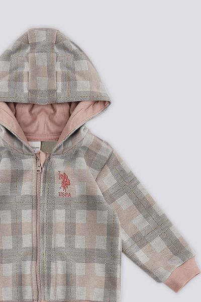 U.S. Polo Assn. طقم أطفال بسحاب وردي من يو اس بولو أسن مكون من 3 قطع