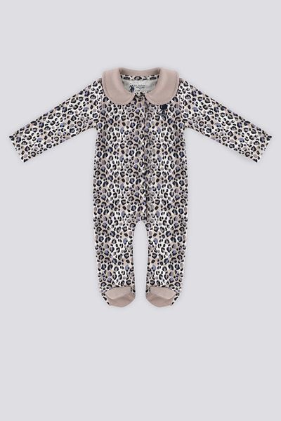 U.S. Polo Assn. US Polo Assn Cream Leopard Pattern Front Snap Detail Baby Jumpsuit