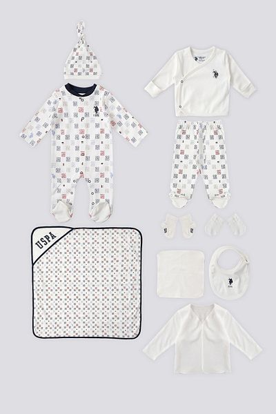 U.S. Polo Assn. U.S. Polo Assn Cream Uspa Detail Baby Set de 10 piese pentru iesirea din spital