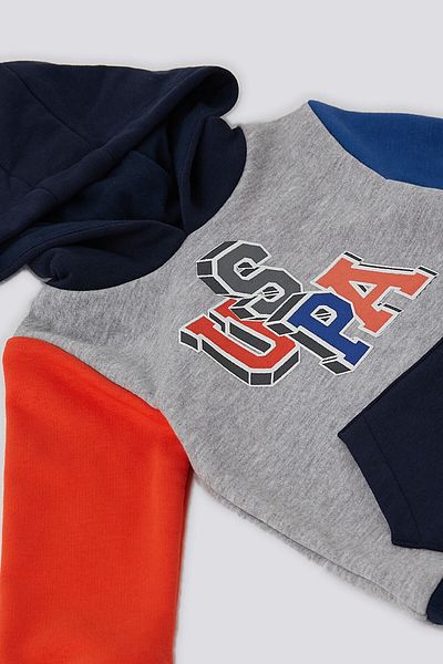 U.S. Polo Assn. U.S. Polo Assn Gray Melange Kangaroo Pocket Hooded Baby Set of 2