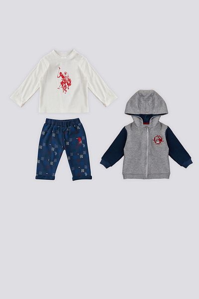U.S. Polo Assn. U.S. Polo Assn Gray Melange Zippered Baby 3 Piece Set