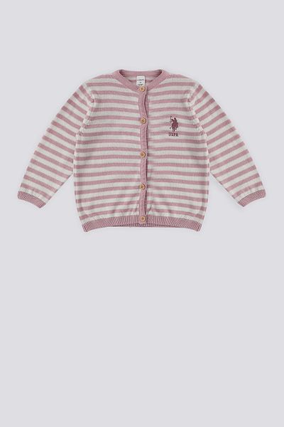 U.S. Polo Assn. يو اس بولو اسن سترة أطفال مخططة باللون الوردي