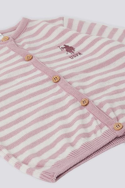 U.S. Polo Assn. يو اس بولو اسن سترة أطفال مخططة باللون الوردي