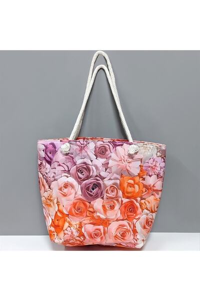 BEKA STORE Τσάντα παραλίας με φερμουάρ με σχέδιο τριαντάφυλλου
