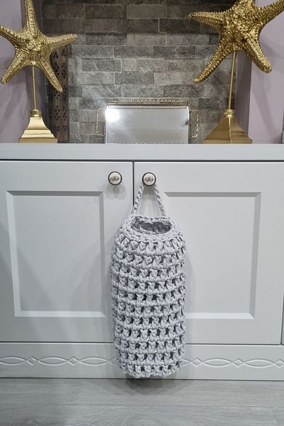 ÖRGÜM Bag Holder Light Melange Gray Color Hand Knitted Combed Cotton Bag Holder 35x16 Cm (VIEWED PRODUCT SHIPS)