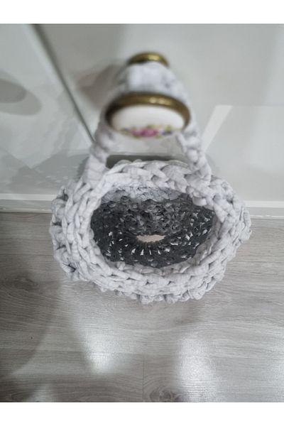 ÖRGÜM Bag Holder Light Melange Gray Color Hand Knitted Combed Cotton Bag Holder 35x16 Cm (VIEWED PRODUCT SHIPS)