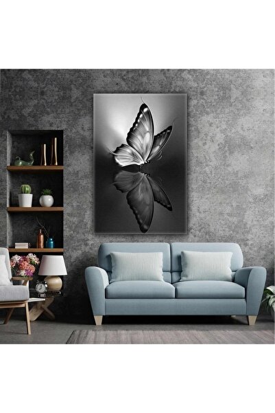 CANVASUM Kelebek Yansıma Simetri Siyah Beyaz Modern Dekoratif Kanvas Tablo AR...