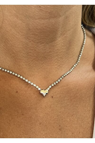 KİLİGİSTANBUL Silver Color Heart Waterway Necklace