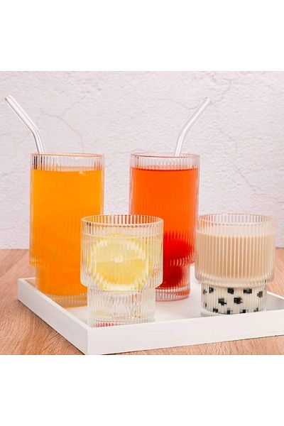 Yenigeldi 4 Pieces (2b and 2k 2 Glass Straws 1 Brush) Ripple Crystal Glass Origami Cup Nesting Cup