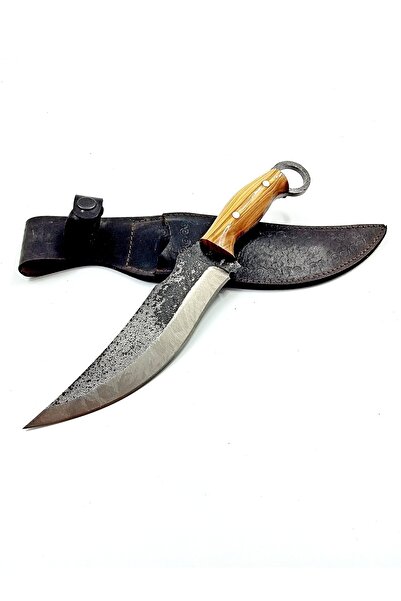 göcen El yapımı Zeytin Saplı Dövme Çelikten Av ve Kamp Bıçağı