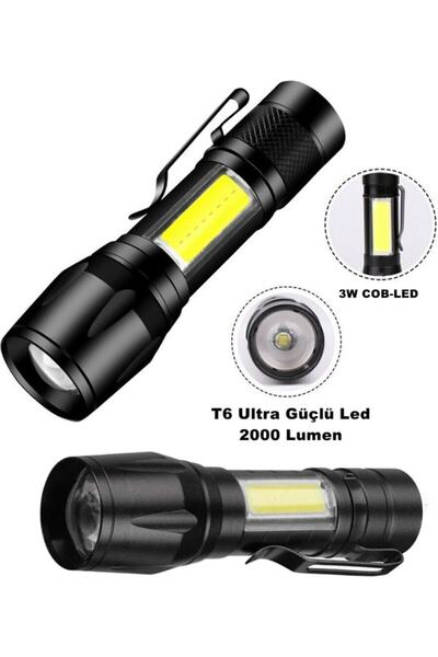 pasajdanal OR-515 Ultra Güçlü Pilli LED El Feneri 2000 Lumen + 6W Cob LED Su ...
