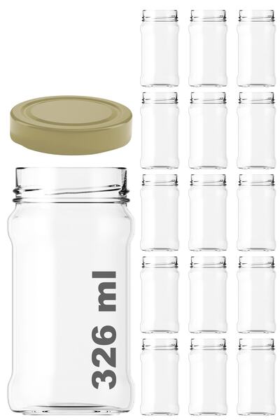 Afracam 326 ml Cam Kavanoz 326 cc Bal Kavanozu Derin Metal Gold Kapaklı 15 Adet