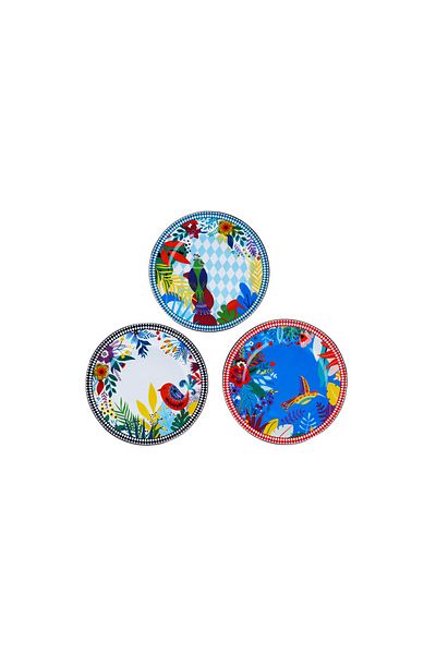 Lucky Art Effie Bone Colorful 6-Piece Flat Porcelain Plate Set 20 Cm