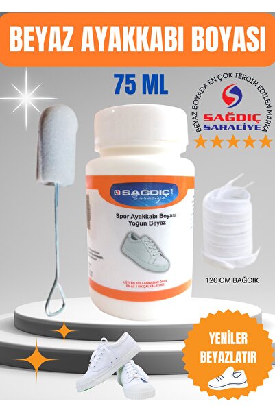 Sağdıç Saraciye Spor Beyaz Yoğun Beyaz Spor Deri Ayakkabı Boyası 75 Ml 1 Çift Bağcık