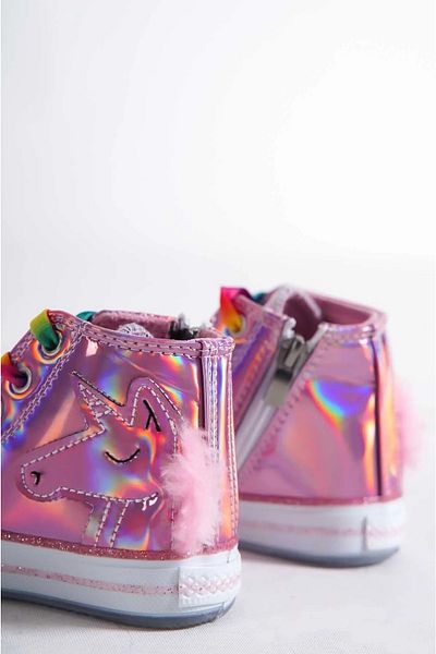 NS Little Dívčí růžové tenisky Unicorn Hologram