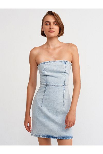 Dilvin 90527 Μίνι Τζιν Φόρεμα Snow Wash-Μπλε